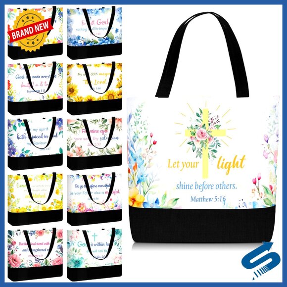 Canvas Tote Bags Elegant Religious Bible Verse Gift Set Reusable Foldable
